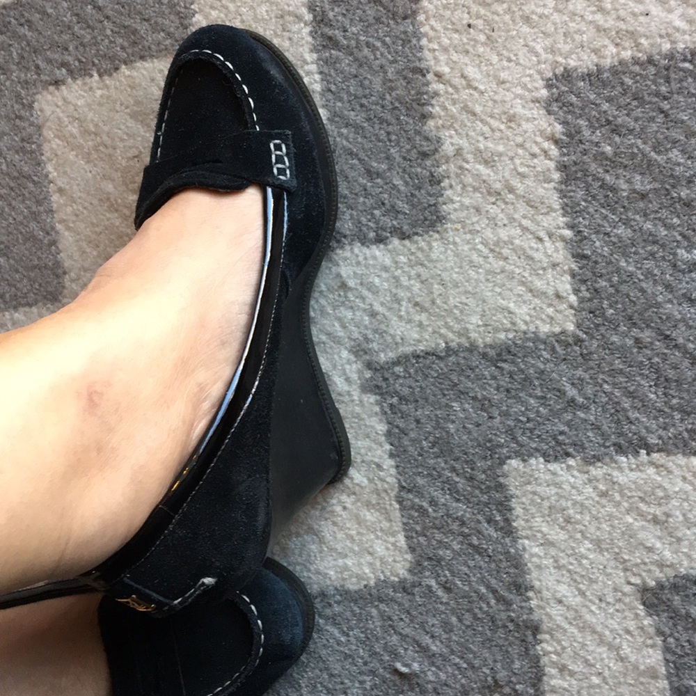 Sperry Black Suede Wedge Loafers
